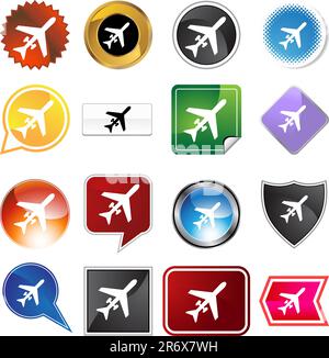 Aeroplano icon set isolato su uno sfondo bianco. Illustrazione Vettoriale