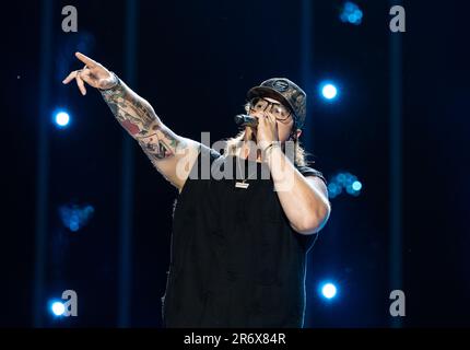 HARDY si esibisce durante il giorno 2 del CMA Fest al Nissan Stadium giovedì 9 giugno 2023 a Nashville, Tennessee. (Foto di Amiee Stubbs/ImageSPACE/Sipa USA) Credit: Sipa USA/Alamy Live News Foto Stock