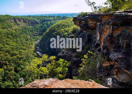 Sublime Point Lookout offre viste sensazionali della Jamison Valley, del Blue Mountains National Park, del nuovo Galles del Sud, Australia Foto Stock