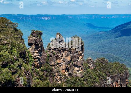 Formazione rocciosa di arenaria Three Sisters, Blue Mountains National Park, nuovo Galles del Sud, Sydney, Australia Foto Stock