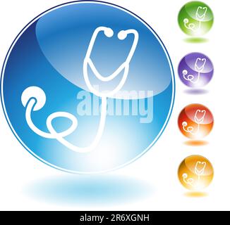 Stetoscopio icona di cristallo isolate su uno sfondo bianco. Illustrazione Vettoriale