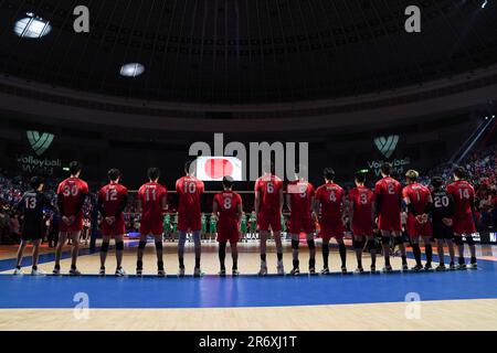 Nippongaishi Hall, Aichi, Giappone. 10th giugno, 2023. Japan team group, 10 GIUGNO 2023 - Volley : FIVB Volley Nations League 2023 Men's Preliminary Round tra Giappone e Bulgaria alla Nippongaishi Hall, Aichi, Giappone. Credit: AFLO SPORT/Alamy Live News Foto Stock