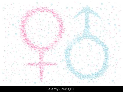 Uomo e simbolo femminile in bianco sullo sfondo di gocce Illustrazione Vettoriale