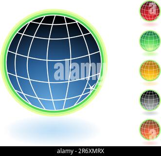 Set di sei globi 3D. Illustrazione Vettoriale