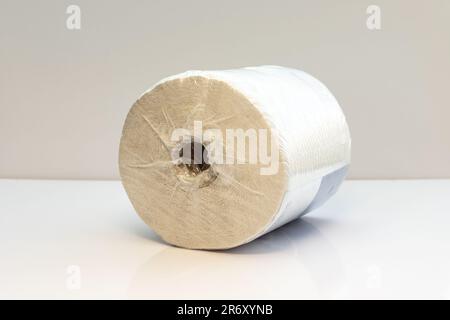 Rotolo di carta assorbente su sfondo bianco isolato Foto Stock