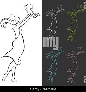 Una immagine di una mamma orgogliosa mentre tiene il suo bambino. Illustrazione Vettoriale