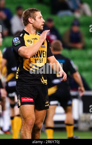 MELBOURNE, AUSTRALIA - 09 APRILE: Kyle Godwin della Western Force durante il round sette Super Rugby AU match tra i ribelli di Melbourne e la Western Force all'AAMI Park il 09 aprile 2021 a Melbourne, Australia. Foto Stock