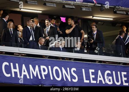 ISTANBUL - il Presidente della UEFA Aleksander Ceferin, il Presidente della Turchia Recep Tayyip Erdogan, il Presidente degli Emirati Arabi Uniti Mohammed Bin Zayed, Sheikh Mansour ben Zayed Proprietario del Manchester City FC e del City Football Group durante la finale della UEFA Champions League tra il Manchester City FC e il FC Inter Milan allo Stadio Olimpico Ataturk il 10 giugno 2023 a Istanbul, Turchia. AP | Olandese altezza | MAURICE DI PIETRA Foto Stock