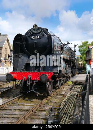 North York Moors Railway Steam Engine BR 9F No. 92134 a Grosmont Station Foto Stock