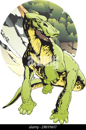 Dinosauro contro la natura selvaggia Illustrazione Vettoriale