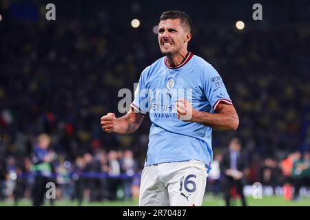 Istanbul, Turchia. 10th giugno, 2023. ISTANBUL, TURCHIA - 10 GIUGNO: Rodrigo di Manchester City festeggia la vittoria durante la finale di UEFA Champions League tra il Manchester City FC e il FC Internazionale Milano allo Stadio Olimpico Ataturk il 10 giugno 2023 a Istanbul, Turchia (Foto di /Orange Pictures) Credit: Orange Pics BV/Alamy Live News Foto Stock
