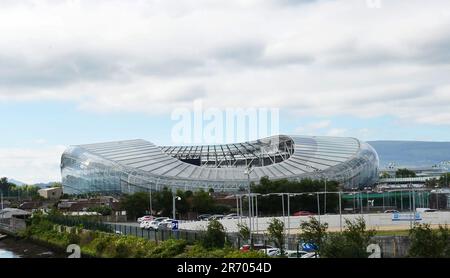 Stadio Aviva presso il fiume Dodder a Dublino, Irlanda. Foto Stock