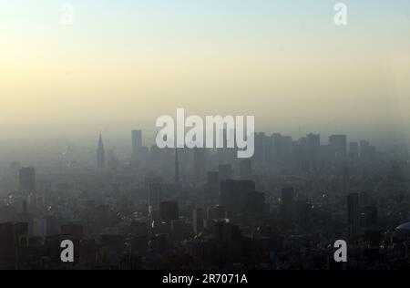 Un bellissimo tramonto su Tokyo visto dalla torre Skytree. Foto Stock