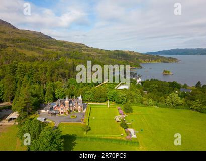 Vista aerea del Torridon Hotel a Ross and Cromarty, Highlands scozzesi, Scozia, Regno Unito Foto Stock