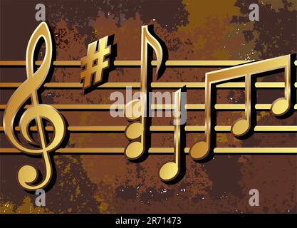 note musicali disposte su una superficie arrugginita Illustrazione Vettoriale