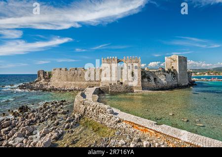 Porta di San Marco, vista dalla fortezza di Bourtzi, Castello di Methoni, a Methoni, penisola del Peloponneso, regione del Peloponneso, Grecia Foto Stock