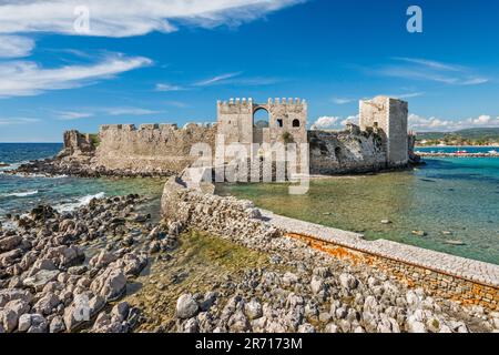 Porta di San Marco, vista dalla fortezza di Bourtzi, Castello di Methoni, a Methoni, penisola del Peloponneso, regione del Peloponneso, Grecia Foto Stock