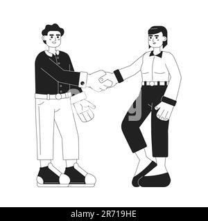 Business Deal handshake monocromatico caratteri vettoriali piatti Illustrazione Vettoriale