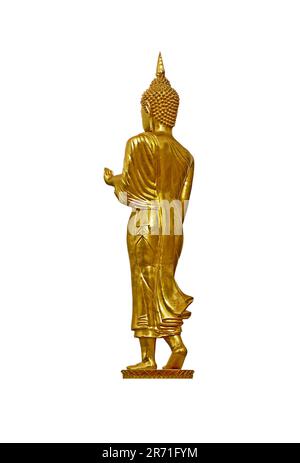 Bella immagine di Buddha d'oro in posizione di risveglio isolato su sfondo bianco Foto Stock