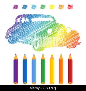 Rainbow manuscript car, vector illustration Illustrazione Vettoriale