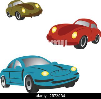 Set di icone con le auto dei cartoni animati. Illustrazione vettoriale. Illustrazione Vettoriale