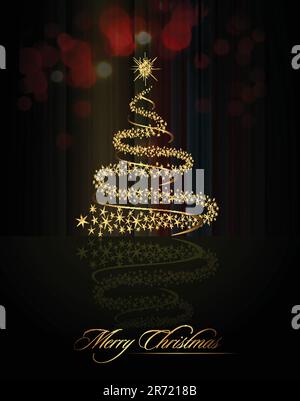 Albero di Natale realizzato con stelle d'oro | biglietto d'auguri vettoriale Illustrazione Vettoriale