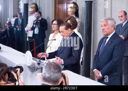 Roma, Italia. 12th giugno, 2023. Silvio Berlusconi incontra i giornalisti durante le consultazioni dopo le dimissioni del Governo Conte nel Palazzo del Quirinale, il 28 agosto 2019 (Credit Image: © Matteo Nardone/Pacific Press via ZUMA Press Wire) SOLO PER USO EDITORIALE! Non per USO commerciale! Foto Stock