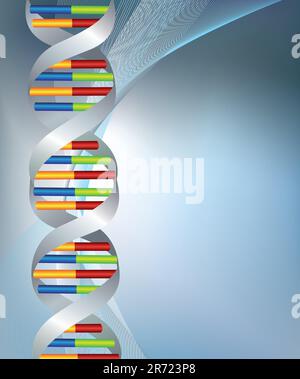 Dna filamenti colorati su uno sfondo color argento con una stanza per il testo Illustrazione Vettoriale