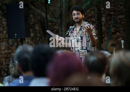 Ismael Sempere, recital poetico, Oratori de Sant Blai, Campos, Maiorca, Isole Baleari, recital poetico spagnolo, Oratori de Sant Blai, Campos, Maiorca, Foto Stock