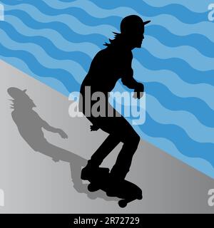 Una immagine di un maschio di guidatore di skateboard. Illustrazione Vettoriale