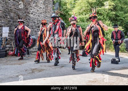 Flagcrackers of Craven Morris Side che si esibiscono presso la Cappelside Farm, Rathmell, Open Farm Day, 13th giugno 2023, Foto Stock