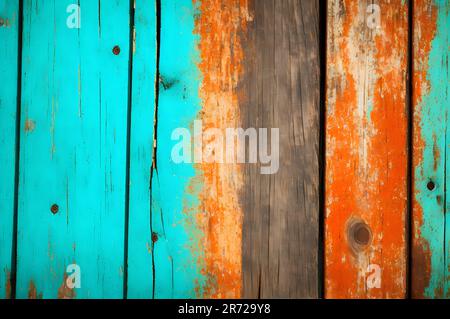 Vecchio sfondo in legno dipinto di verde-arancio. Copia foto spazio. Foto Stock