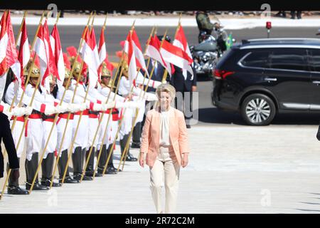 Brasilia, Distrito Federale, Brasil. 12th giugno, 2023. (INT) riunione del Presidente della Commissione europea al Palacio do Planalto. Giugno 12, 2023. Brasilia, Distrito Federale, Brasile: Il Presidente della Repubblica Federativa del Brasile Luiz Inacio Lula da Silva e il Presidente della Commissione europea Ursula von der Leyen hanno tenuto un incontro, il pomeriggio di lunedì 12 giugno, al Palazzo Planalto di Brasilia. (Credit Image: © Frederico Brasil/TheNEWS2 via ZUMA Press Wire) SOLO PER USO EDITORIALE! Non per USO commerciale! Foto Stock