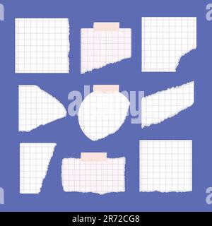 Set di lacerazioni, strappato bianco linea, scetchbook, nota matematica, taccuino pezzi di carta illustrazioni vettoriali. Illustrazione Vettoriale