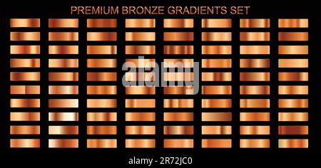 Set di gradienti Premium Bronze. Set di palette di campioni sfumati Premium in rame o oro rosa. Illustrazione Vettoriale