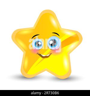 Cartoon Illustrazione di un personaggio di una stella brillante carina. Carino giallo sorridente vettore piccola stella isolata su sfondo bianco. Illustrazione Vettoriale