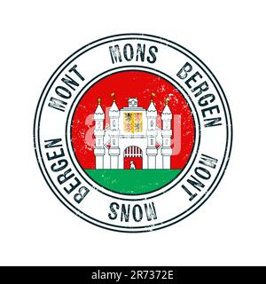 Mons, Belgio, francobollo di gomma vettoriale di grunge su sfondo bianco Illustrazione Vettoriale