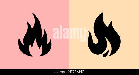 Le sagome dei simboli della fiamma nera sono isolate su uno sfondo colorato Illustrazione Vettoriale