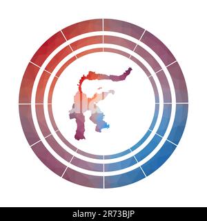 Distintivo Sulawesi. Logo dell'isola con sfumature luminose in basso stile polietilene. Illustrazione Vettoriale