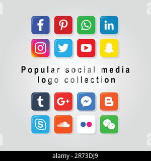 Popolare raccolta di logo sui social media Illustrazione Vettoriale
