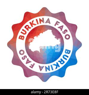 Logo Burkina Faso in poly basso. Colorato logo di viaggio gradiente del paese in stile geometrico. Multicolore poligonale Burkina Faso segno arrotondato con mappa Illustrazione Vettoriale