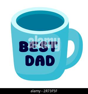 Adesivo piatto per il giorno del papà, badge, icona, spilla. Tazza miglior papà. Elementi decorativi per illustrazioni vettoriali con testo di saluto. Illustrazione Vettoriale