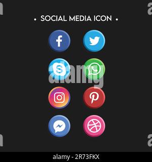 icona dei social media con sfondo nero Illustrazione Vettoriale