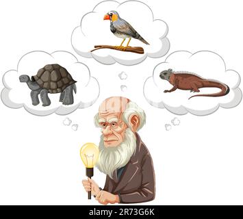 Bangkok, Thailandia 25 maggio 2023. Caricatura dell'illustrazione di Charles Darwin Illustrazione Vettoriale