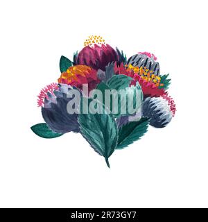 Bouquet acquerello fantasy fiore scuro e moody Foto Stock
