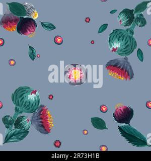 Motivo acquerello fantasy fiore scuro e moody fantasy Foto Stock