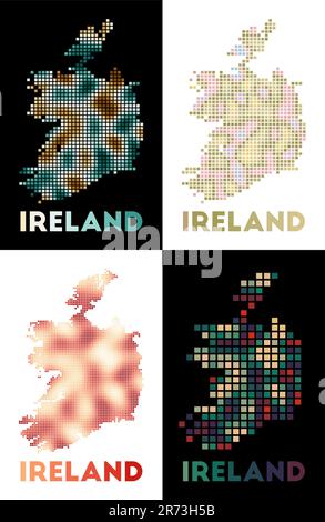 Mappa dell'Irlanda. Raccolta di mappe dell'Irlanda in stile punteggiato. Bordi del paese pieni di rettangoli per il tuo progetto. Illustrazione vettoriale. Illustrazione Vettoriale