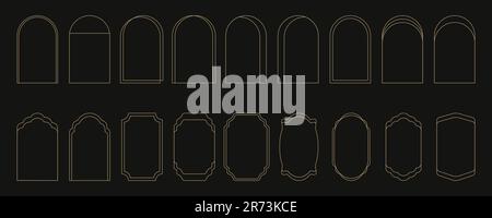 Set di cornici ad arco lineari minimaliste in stile moderno ed estetico minimalista Y2K. Disegno vettoriale astratto elementi di contorno - arco, forma geometrica Illustrazione Vettoriale