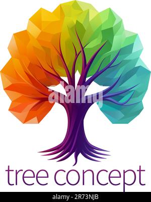 Arcobaleno albero astratto concetto stilizzato Design icona Illustrazione Vettoriale