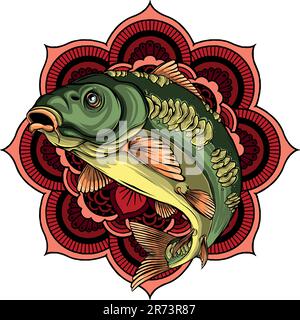 Disegno colorato di disegno grafico vettoriale di Carp Fish Illustrazione Vettoriale